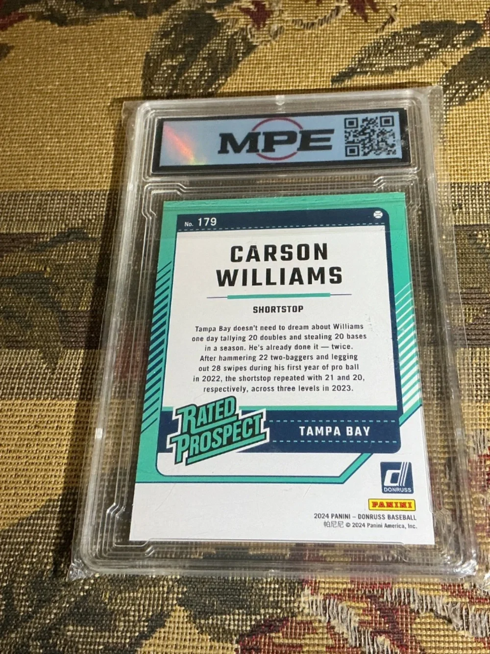 2024 Panini Donruss 179 Carson Williams Graded rookie Rated prospect MPE 10